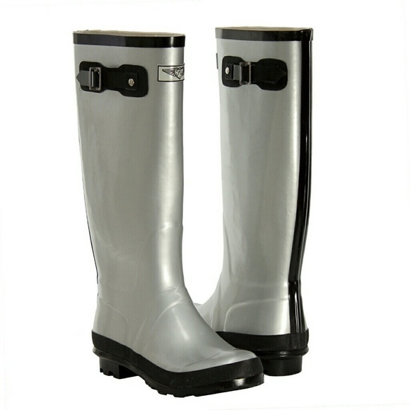 Women's Rainboots, Tall Rubber Rain Boots, RB-1410 Gunmetal, Size 6 - Picture 1 of 4